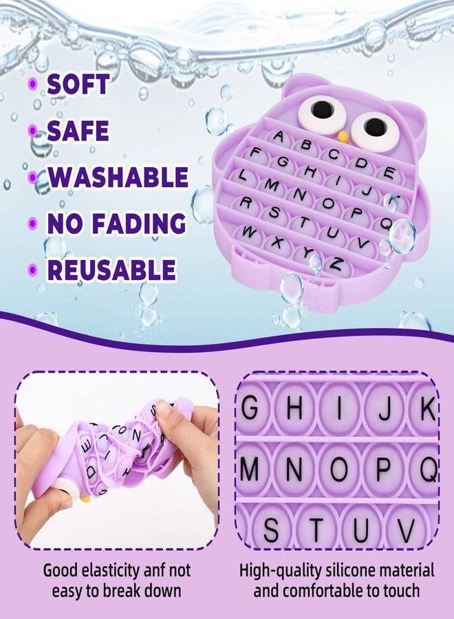 DEARIDAP Owl Fidgets for Adults, Owl Shaped Silicone Squeeze Sensory Object, Alphabet Bubble Stress Anxiety Relief Relax Tools for Adults School Classroom Gift Party Favors (Purple) - Image 5